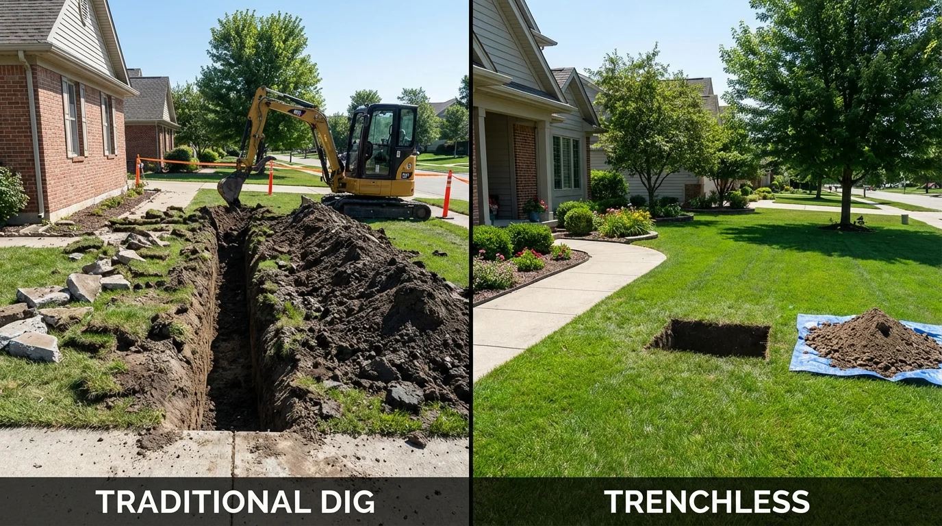 Trenchless sewer repair with minimal yard damage versus traditional excavation in Gail, TX